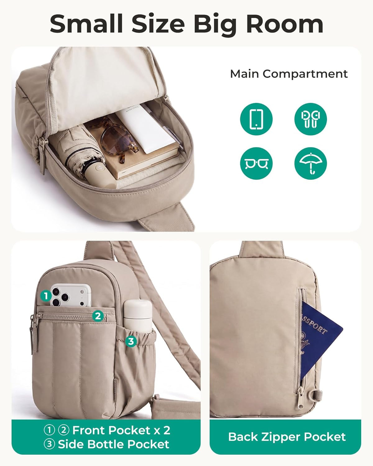 Small Crossbody Bags for Women, Puffer Sling Bag Fanny Packs, Purses Hobo Handbag for Daily Travel Hiking