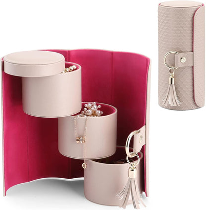 Travel Jewelry Case for Women, Travel Essential, Travel Must Haves Jewelry Travel Organizer for Girls, Christmas Gift for Travelers Couples Mom Friends - Light Pink