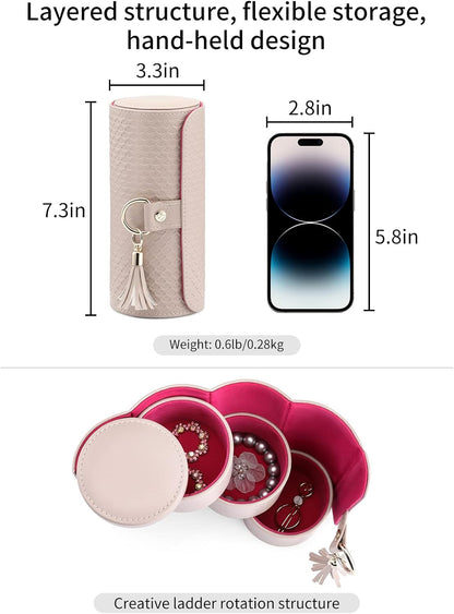 Travel Jewelry Case for Women, Travel Essential, Travel Must Haves Jewelry Travel Organizer for Girls, Christmas Gift for Travelers Couples Mom Friends - Light Pink