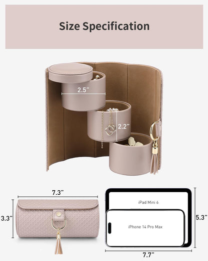 Travel Jewelry Case for Women, Travel Essential, Travel Must Haves Jewelry Travel Organizer for Girls, Christmas Gift for Travelers Couples Mom Friends - Light Pink