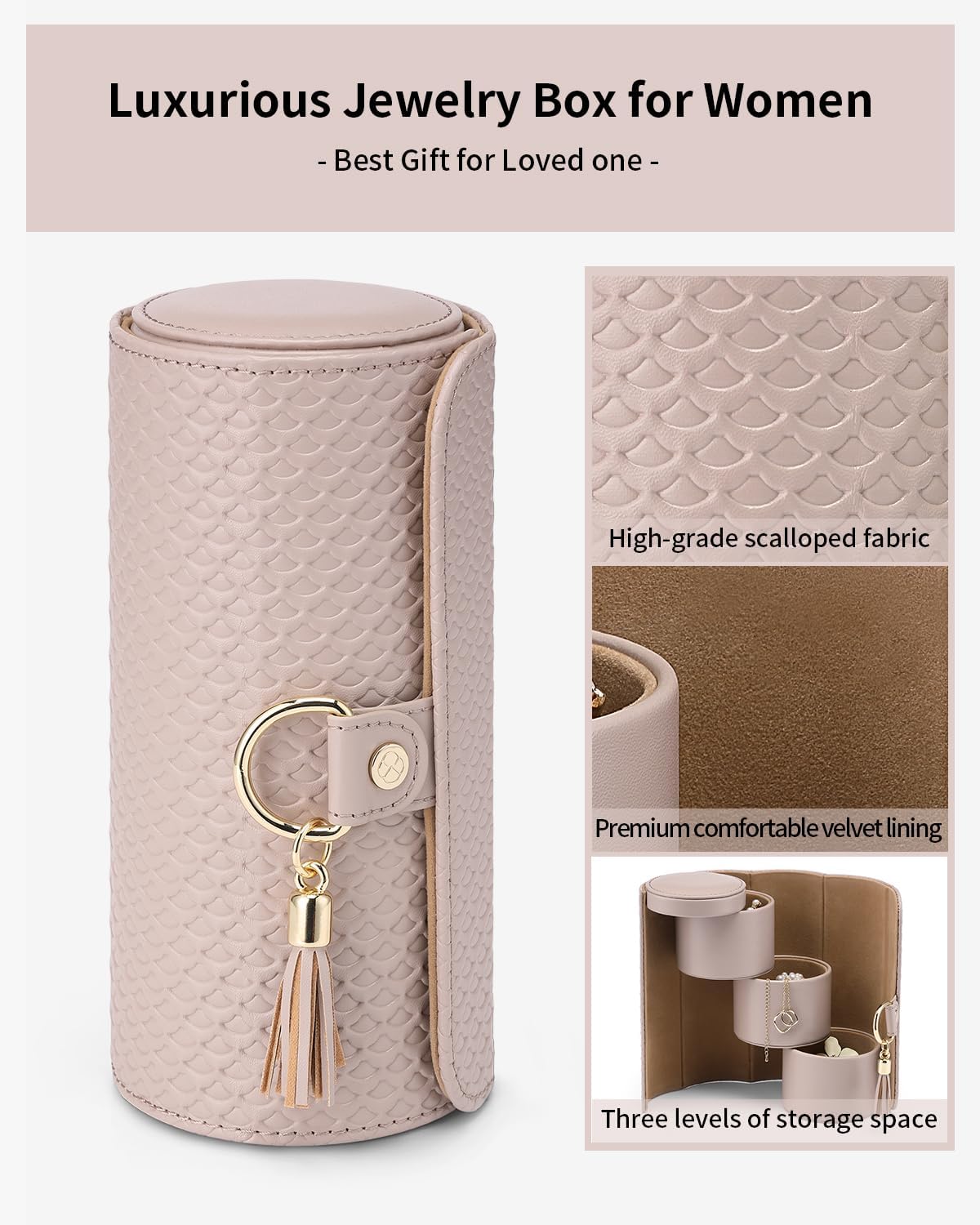Travel Jewelry Case for Women, Travel Essential, Travel Must Haves Jewelry Travel Organizer for Girls, Christmas Gift for Travelers Couples Mom Friends - Light Pink