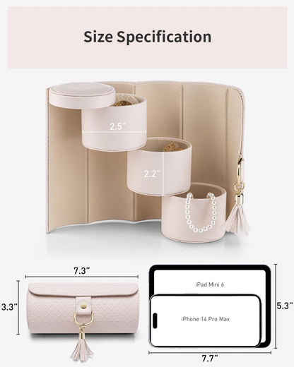 Travel Jewelry Case for Women, Travel Essential, Travel Must Haves Jewelry Travel Organizer for Girls, Christmas Gift for Travelers Couples Mom Friends - Light Pink