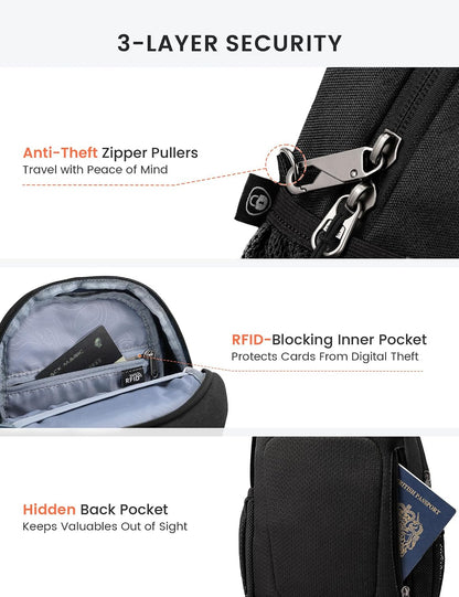 Sling Bag RFID Cross Body Bag Anti Theft Crossbody Backpack Travel Shoulder Daypack(Black)