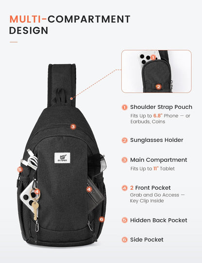 Sling Bag RFID Cross Body Bag Anti Theft Crossbody Backpack Travel Shoulder Daypack(Black)