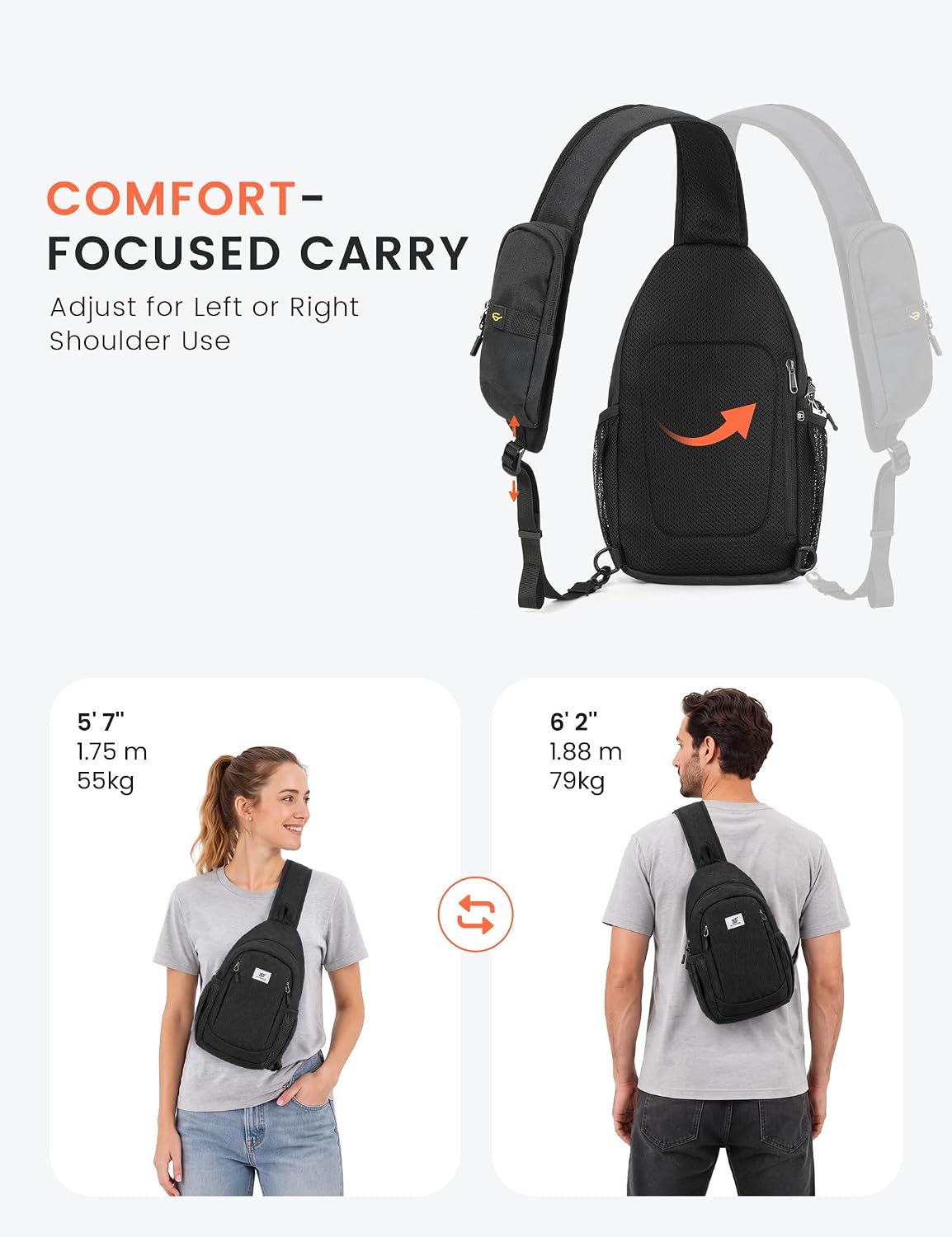 Sling Bag RFID Cross Body Bag Anti Theft Crossbody Backpack Travel Shoulder Daypack(Black)