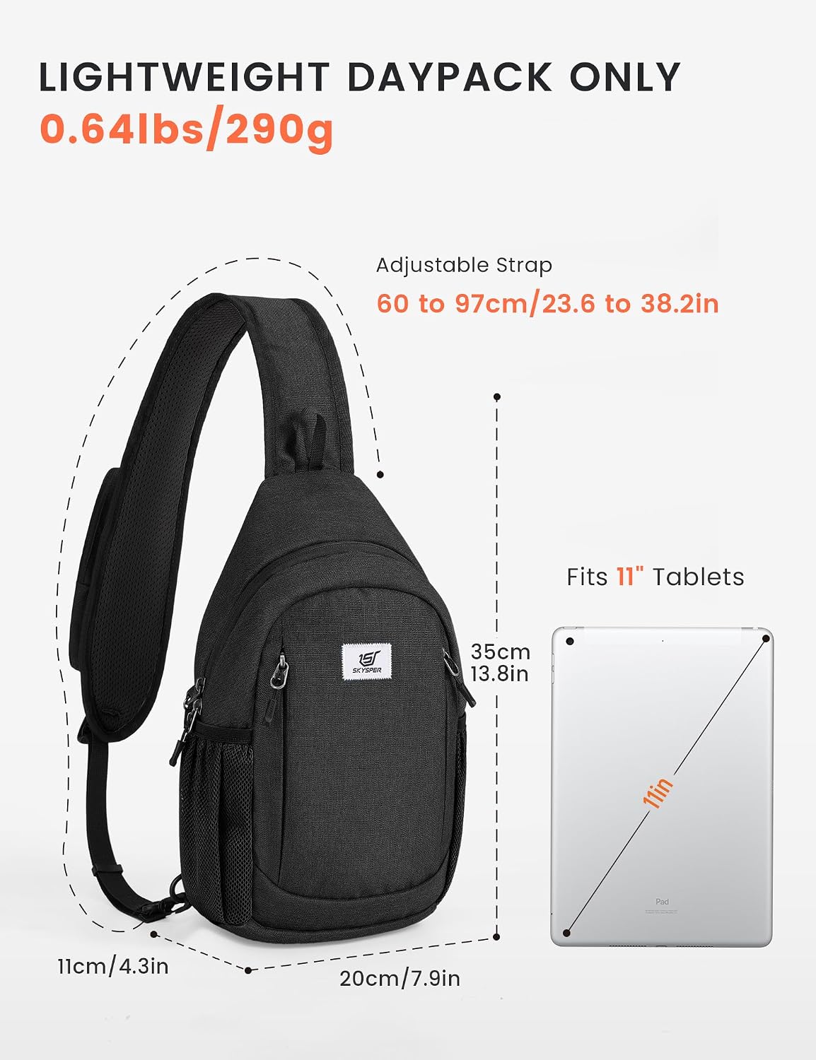 Sling Bag RFID Cross Body Bag Anti Theft Crossbody Backpack Travel Shoulder Daypack(Black)