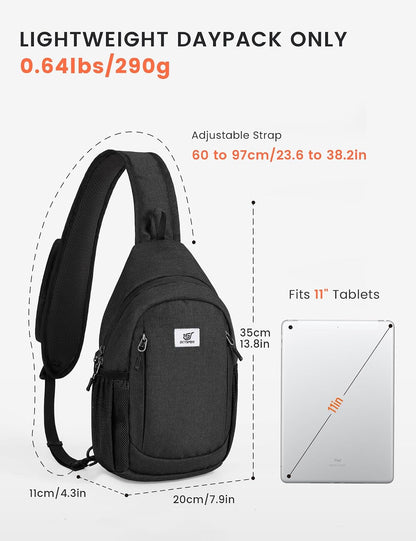 Sling Bag RFID Cross Body Bag Anti Theft Crossbody Backpack Travel Shoulder Daypack(Black)