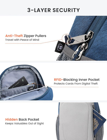 Sling Bag RFID Cross Body Bag Anti Theft Crossbody Backpack Travel Shoulder Daypack(Black)
