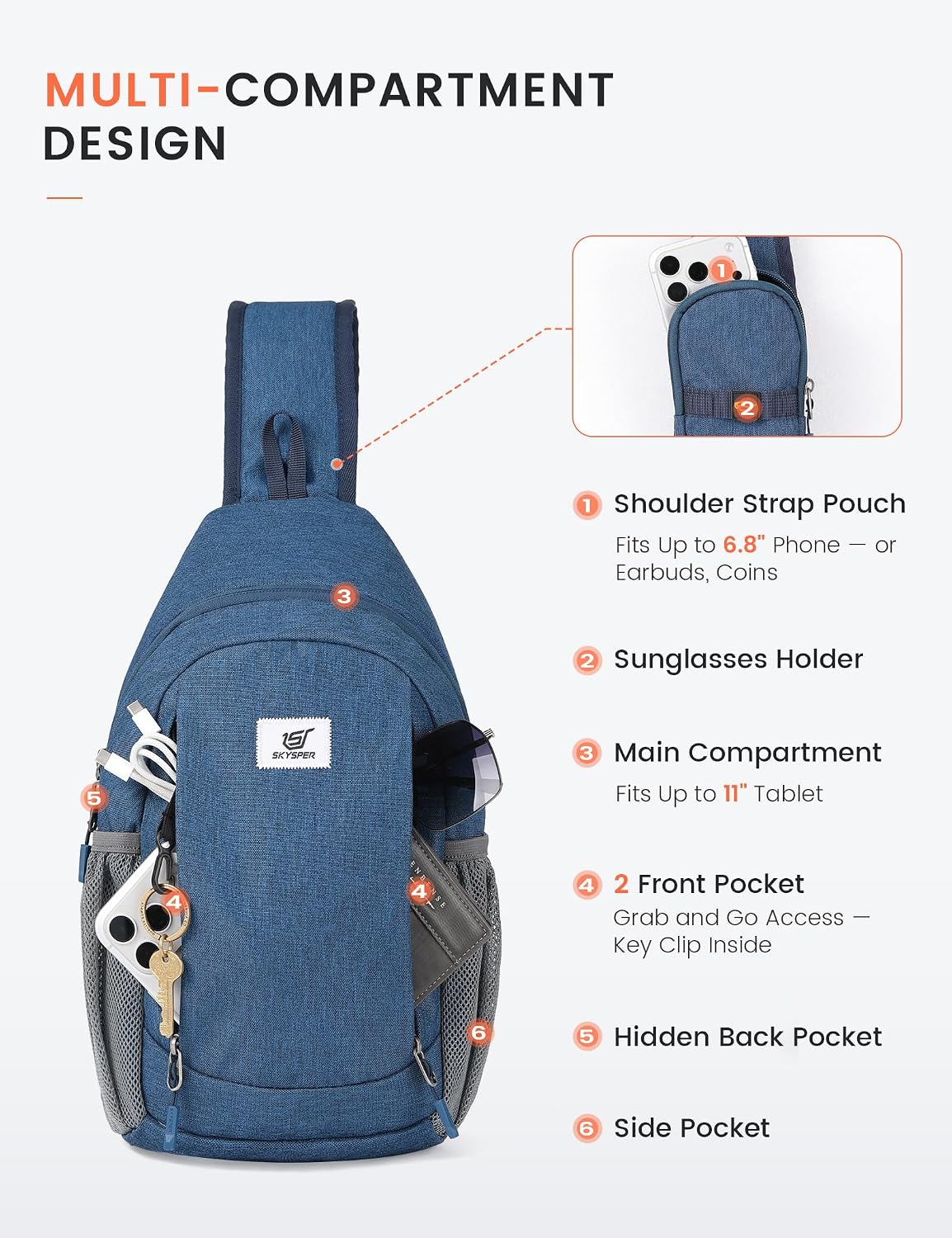 Sling Bag RFID Cross Body Bag Anti Theft Crossbody Backpack Travel Shoulder Daypack(Black)