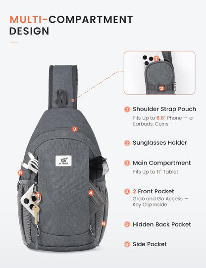 Sling Bag RFID Cross Body Bag Anti Theft Crossbody Backpack Travel Shoulder Daypack(Black)