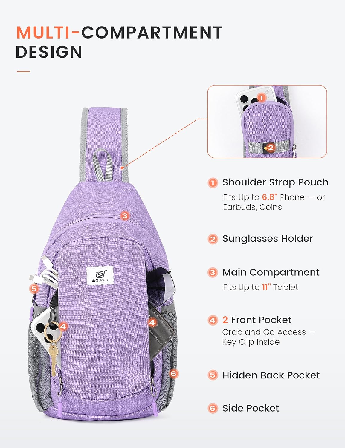 Sling Bag RFID Cross Body Bag Anti Theft Crossbody Backpack Travel Shoulder Daypack(Black)