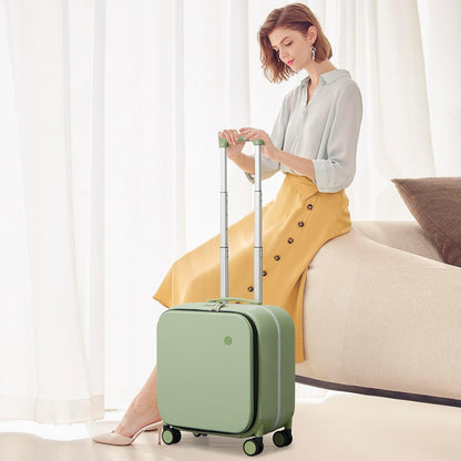 Carry On Luggage, 20'' Suitcase with Front Pocket, Travel Rolling Luggage Aluminum Frame PC Hardside with Spinner Wheels & TSA Lock and Cover - Blackish Green