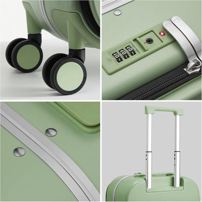 Carry On Luggage, 20'' Suitcase with Front Pocket, Travel Rolling Luggage Aluminum Frame PC Hardside with Spinner Wheels & TSA Lock and Cover - Blackish Green