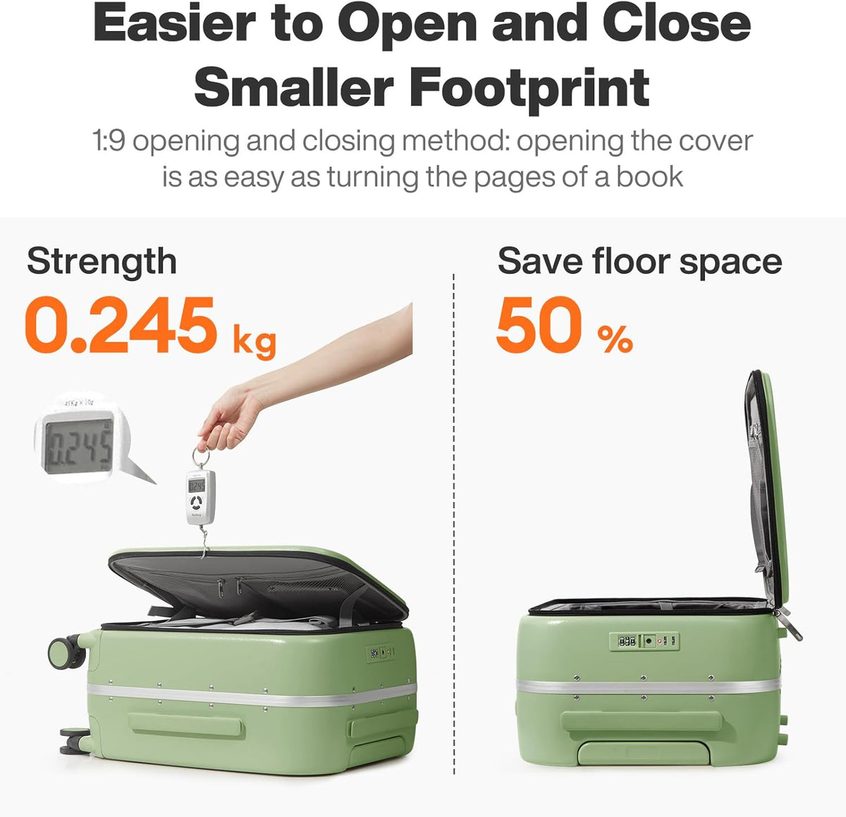 Carry On Luggage, 20'' Suitcase with Front Pocket, Travel Rolling Luggage Aluminum Frame PC Hardside with Spinner Wheels & TSA Lock and Cover - Blackish Green