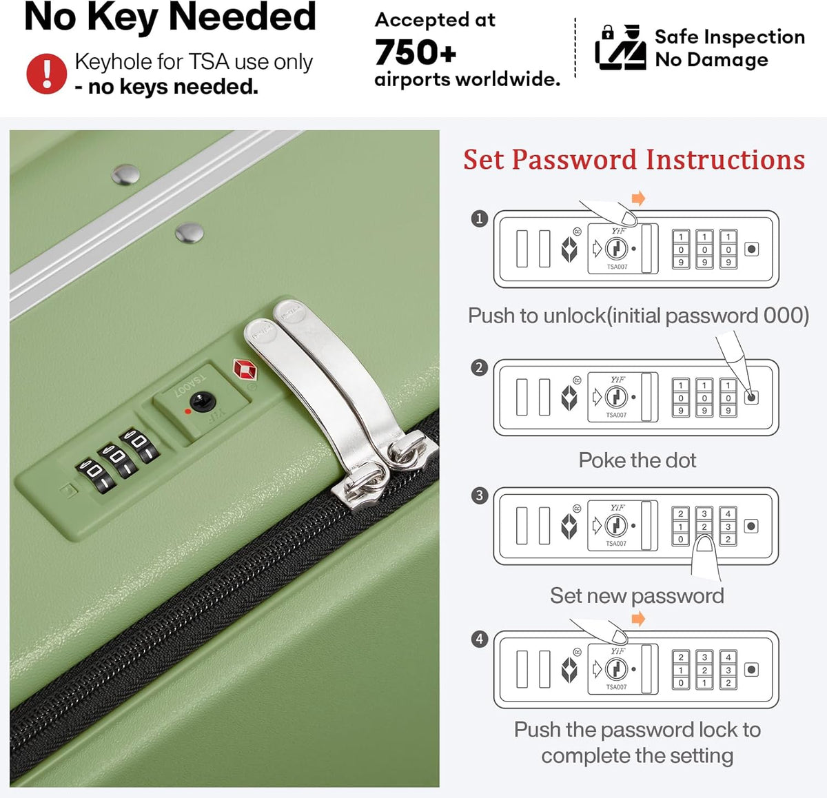 Carry On Luggage, 20'' Suitcase with Front Pocket, Travel Rolling Luggage Aluminum Frame PC Hardside with Spinner Wheels & TSA Lock and Cover - Blackish Green