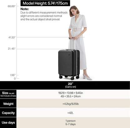 Carry On Luggage, 20'' Suitcase with Front Pocket, Travel Rolling Luggage Aluminum Frame PC Hardside with Spinner Wheels & TSA Lock and Cover - Blackish Green