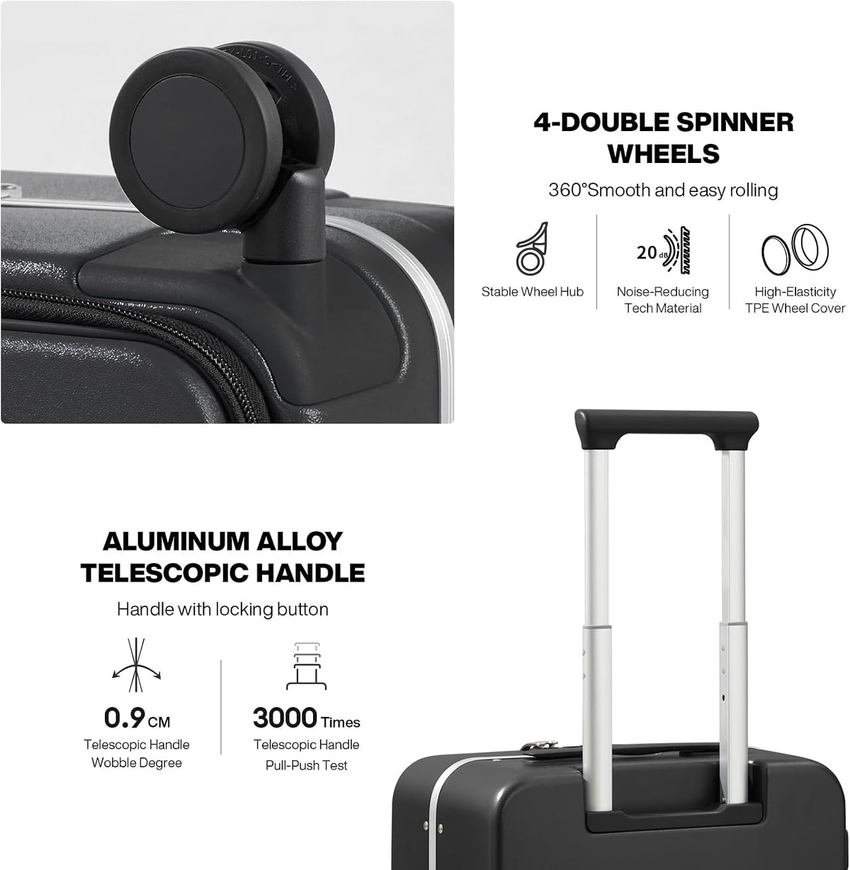 Carry On Luggage, 20'' Suitcase with Front Pocket, Travel Rolling Luggage Aluminum Frame PC Hardside with Spinner Wheels & TSA Lock and Cover - Blackish Green