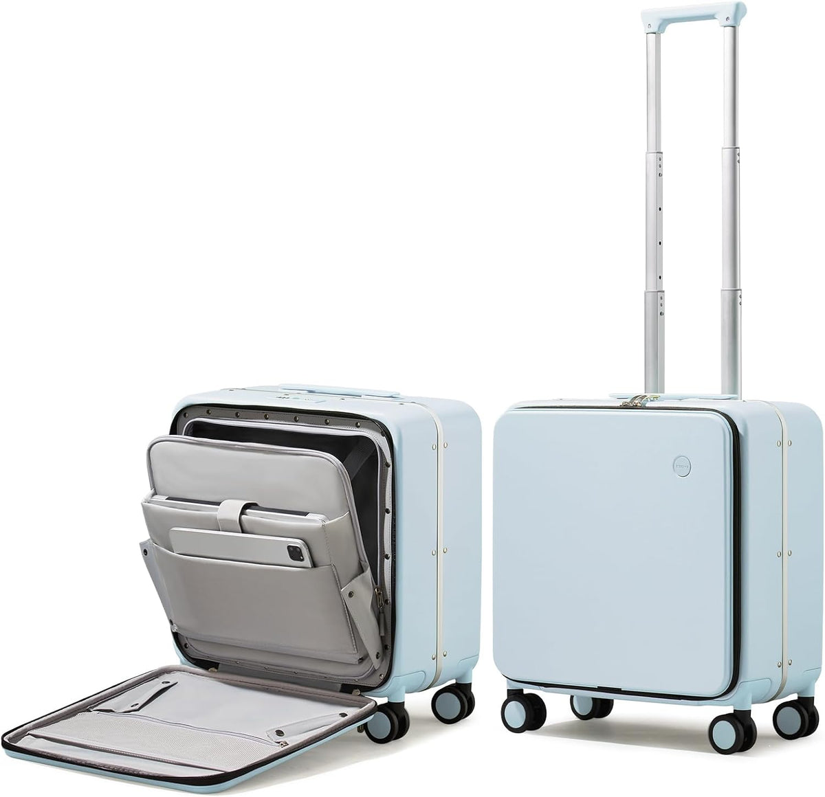 Carry On Luggage, 20'' Suitcase with Front Pocket, Travel Rolling Luggage Aluminum Frame PC Hardside with Spinner Wheels & TSA Lock and Cover - Blackish Green