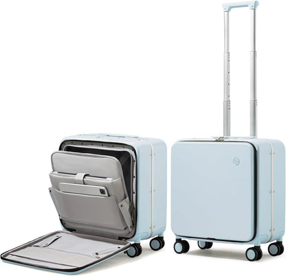Carry On Luggage, 20'' Suitcase with Front Pocket, Travel Rolling Luggage Aluminum Frame PC Hardside with Spinner Wheels & TSA Lock and Cover - Blackish Green