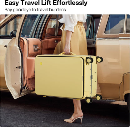 Carry On Luggage, 20'' Suitcase with Front Pocket, Travel Rolling Luggage Aluminum Frame PC Hardside with Spinner Wheels & TSA Lock and Cover - Blackish Green