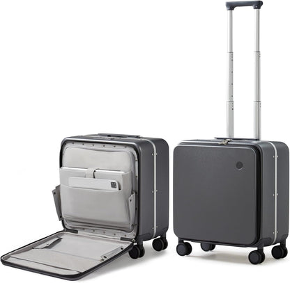 Carry On Luggage, 20'' Suitcase with Front Pocket, Travel Rolling Luggage Aluminum Frame PC Hardside with Spinner Wheels & TSA Lock and Cover - Blackish Green