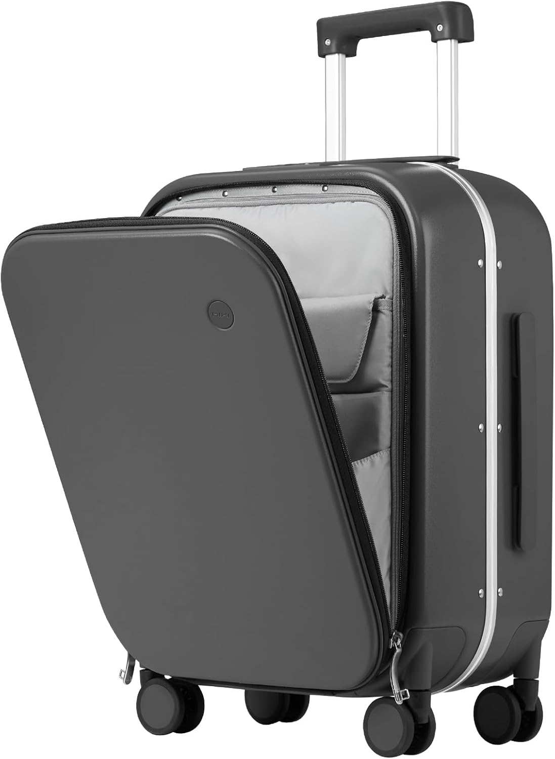 Carry On Luggage, 20'' Suitcase with Front Pocket, Travel Rolling Luggage Aluminum Frame PC Hardside with Spinner Wheels & TSA Lock and Cover - Blackish Green