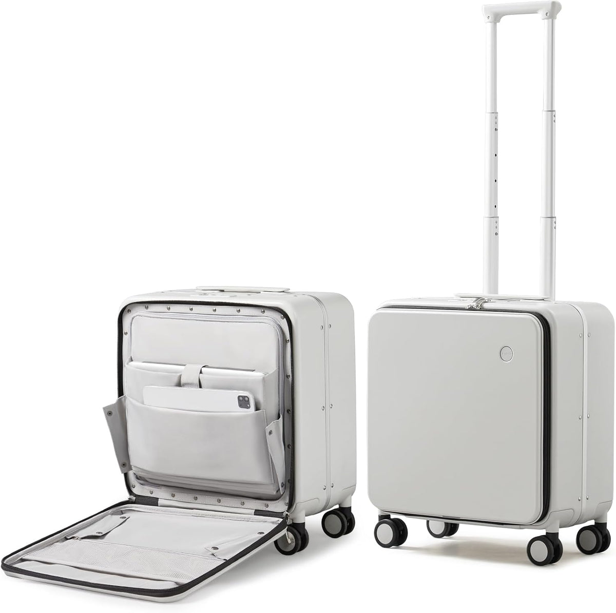 Carry On Luggage, 20'' Suitcase with Front Pocket, Travel Rolling Luggage Aluminum Frame PC Hardside with Spinner Wheels & TSA Lock and Cover - Blackish Green