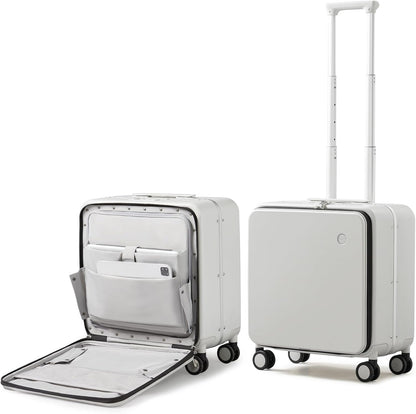 Carry On Luggage, 20'' Suitcase with Front Pocket, Travel Rolling Luggage Aluminum Frame PC Hardside with Spinner Wheels & TSA Lock and Cover - Blackish Green