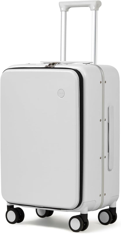 Carry On Luggage, 20'' Suitcase with Front Pocket, Travel Rolling Luggage Aluminum Frame PC Hardside with Spinner Wheels & TSA Lock and Cover - Blackish Green