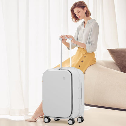 Carry On Luggage, 20'' Suitcase with Front Pocket, Travel Rolling Luggage Aluminum Frame PC Hardside with Spinner Wheels & TSA Lock and Cover - Blackish Green