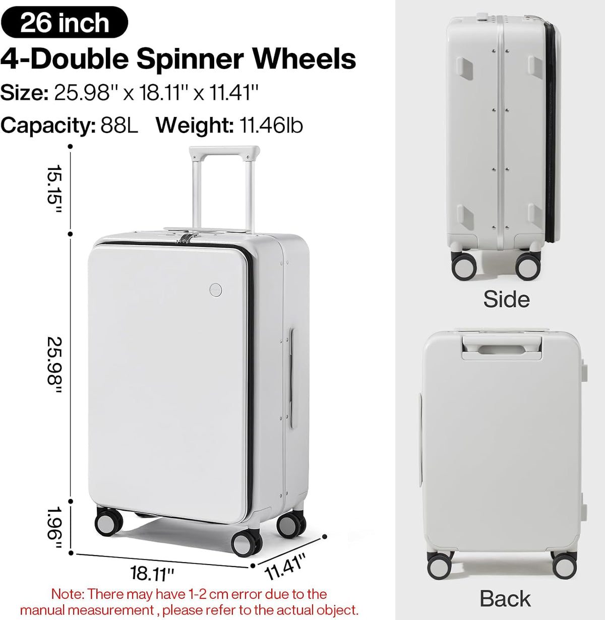 Carry On Luggage, 20'' Suitcase with Front Pocket, Travel Rolling Luggage Aluminum Frame PC Hardside with Spinner Wheels & TSA Lock and Cover - Blackish Green