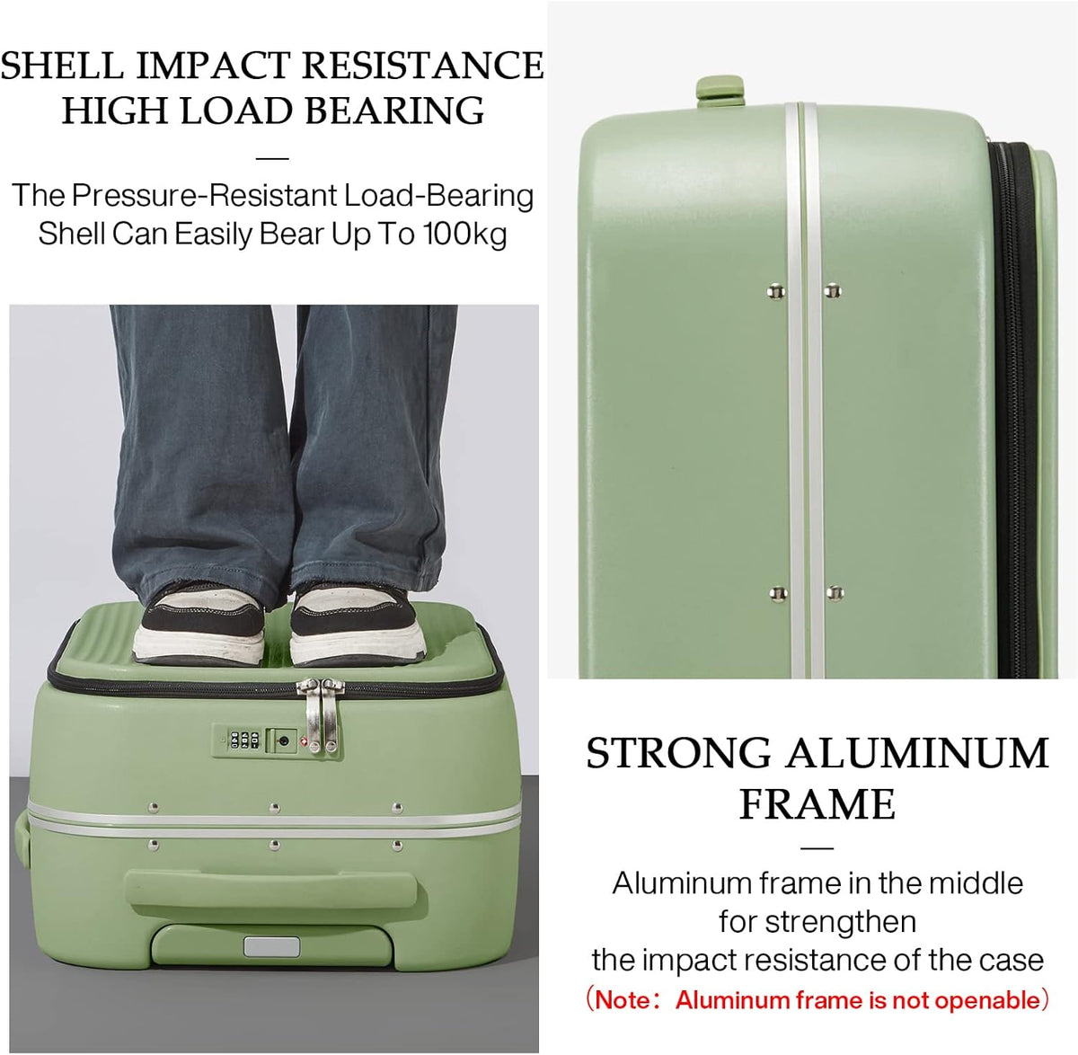 Carry On Luggage, 20'' Suitcase with Front Pocket, Travel Rolling Luggage Aluminum Frame PC Hardside with Spinner Wheels & TSA Lock and Cover - Blackish Green