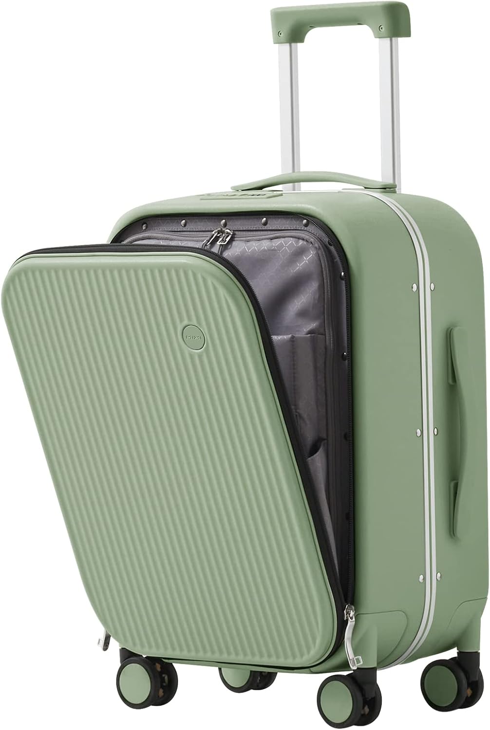 Carry On Luggage, 20'' Suitcase with Front Pocket, Travel Rolling Luggage Aluminum Frame PC Hardside with Spinner Wheels & TSA Lock and Cover - Blackish Green