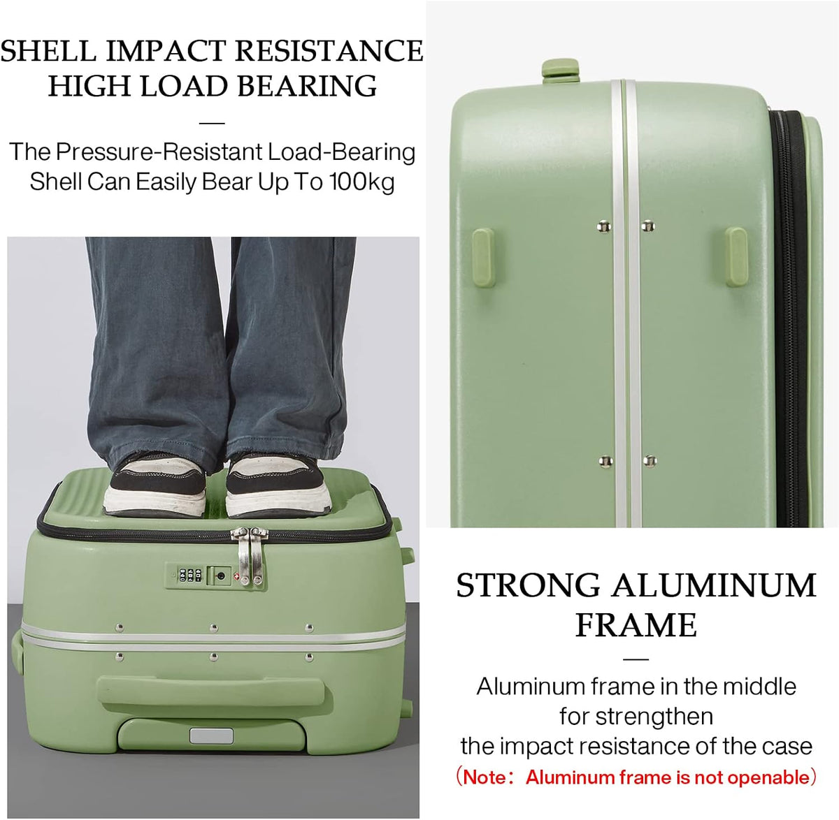 Carry On Luggage, 20'' Suitcase with Front Pocket, Travel Rolling Luggage Aluminum Frame PC Hardside with Spinner Wheels & TSA Lock and Cover - Blackish Green