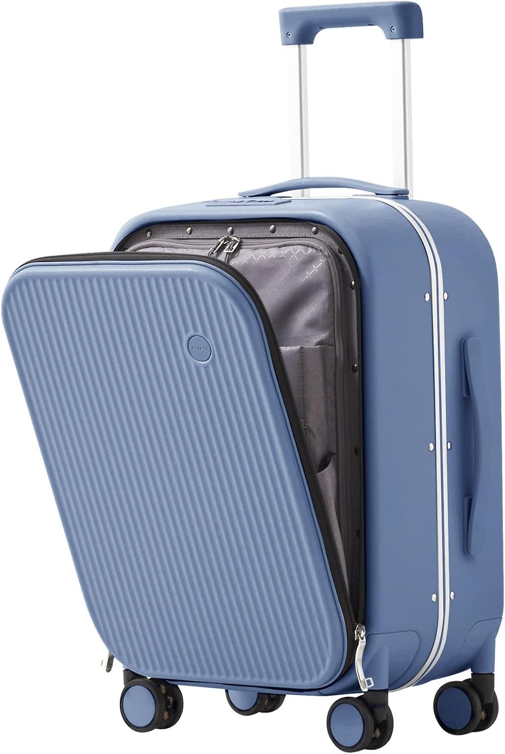 Carry On Luggage, 20'' Suitcase with Front Pocket, Travel Rolling Luggage Aluminum Frame PC Hardside with Spinner Wheels & TSA Lock and Cover - Blackish Green