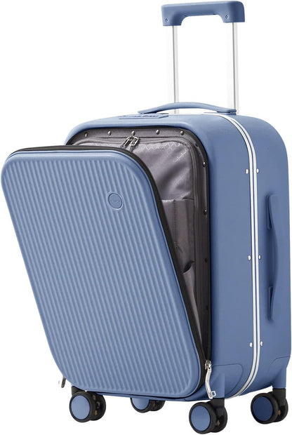 Carry On Luggage, 20'' Suitcase with Front Pocket, Travel Rolling Luggage Aluminum Frame PC Hardside with Spinner Wheels & TSA Lock and Cover - Blackish Green