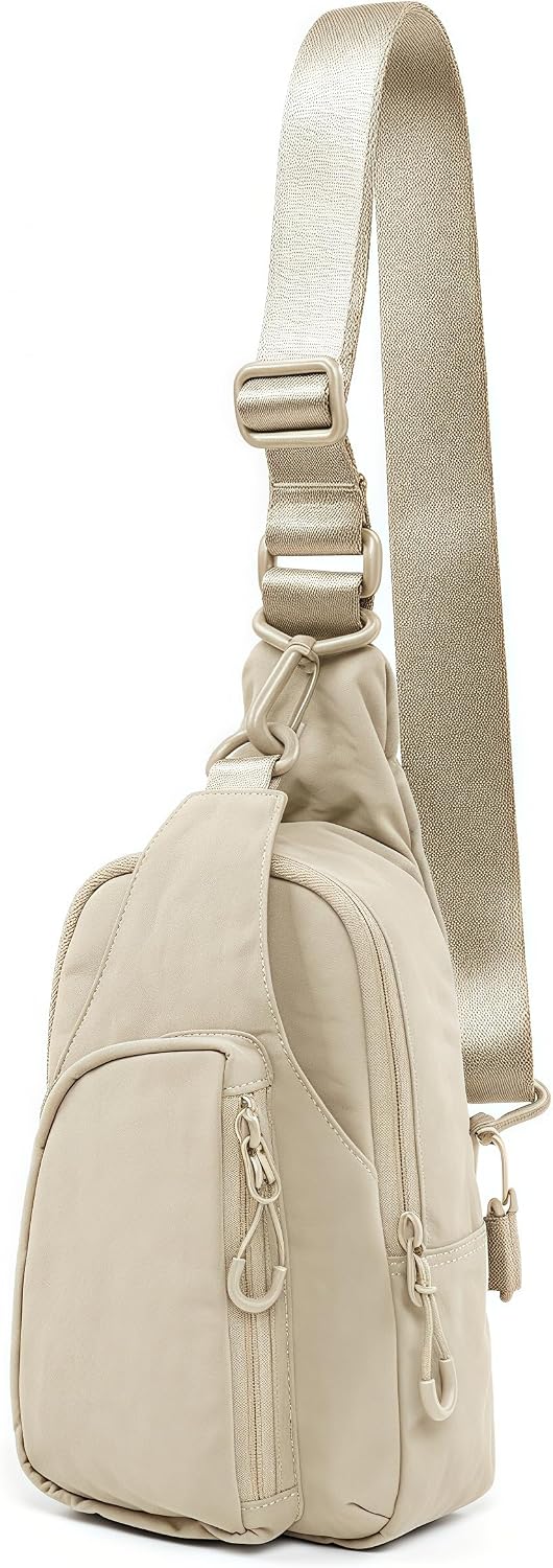 Versatile Daily Sling Bag - Adjustable Straps Crossbody Chest Bag, Lightweight Compact Small Backpack for Casual Use, Traveling, Hiking & Outdoor Adventures (Beige)