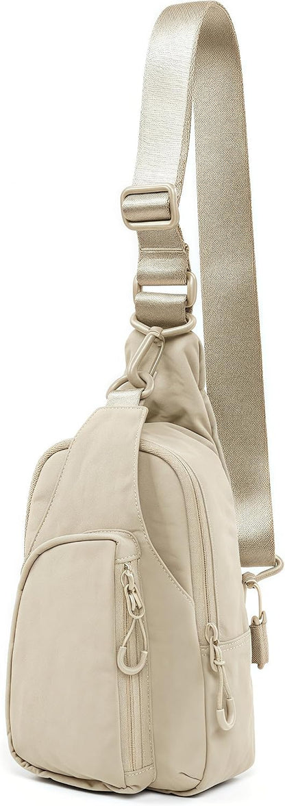 Versatile Daily Sling Bag - Adjustable Straps Crossbody Chest Bag, Lightweight Compact Small Backpack for Casual Use, Traveling, Hiking & Outdoor Adventures (Beige)