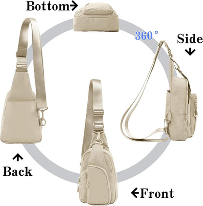 Versatile Daily Sling Bag - Adjustable Straps Crossbody Chest Bag, Lightweight Compact Small Backpack for Casual Use, Traveling, Hiking & Outdoor Adventures (Beige)