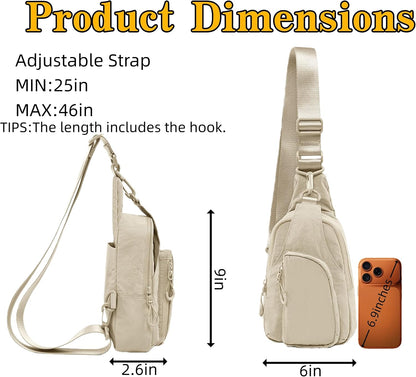 Versatile Daily Sling Bag - Adjustable Straps Crossbody Chest Bag, Lightweight Compact Small Backpack for Casual Use, Traveling, Hiking & Outdoor Adventures (Beige)