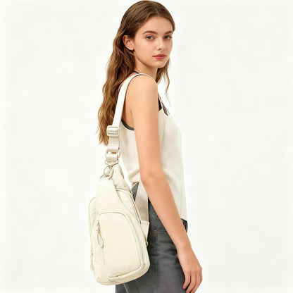 Versatile Daily Sling Bag - Adjustable Straps Crossbody Chest Bag, Lightweight Compact Small Backpack for Casual Use, Traveling, Hiking & Outdoor Adventures (Beige)