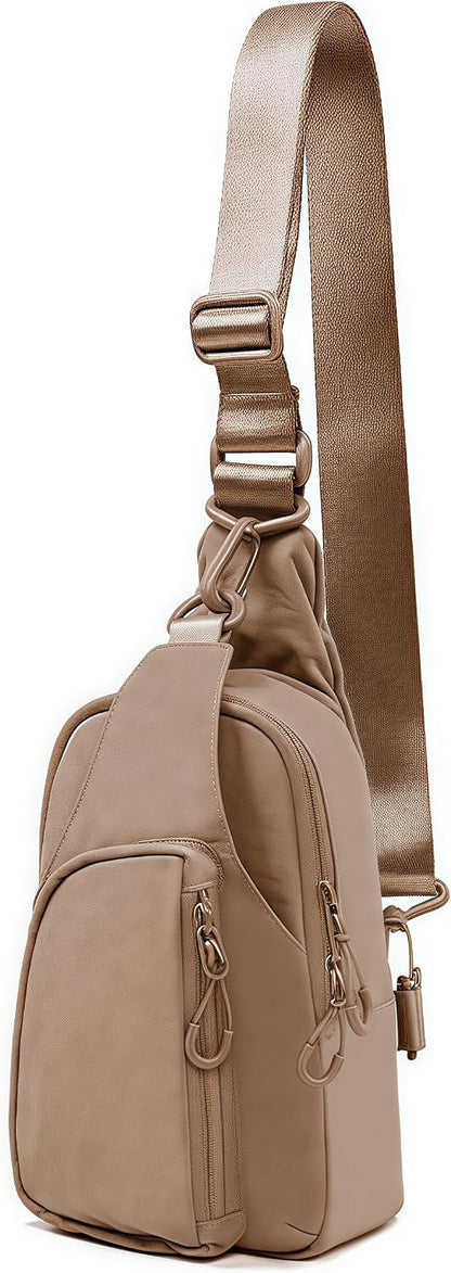 Versatile Daily Sling Bag - Adjustable Straps Crossbody Chest Bag, Lightweight Compact Small Backpack for Casual Use, Traveling, Hiking & Outdoor Adventures (Beige)