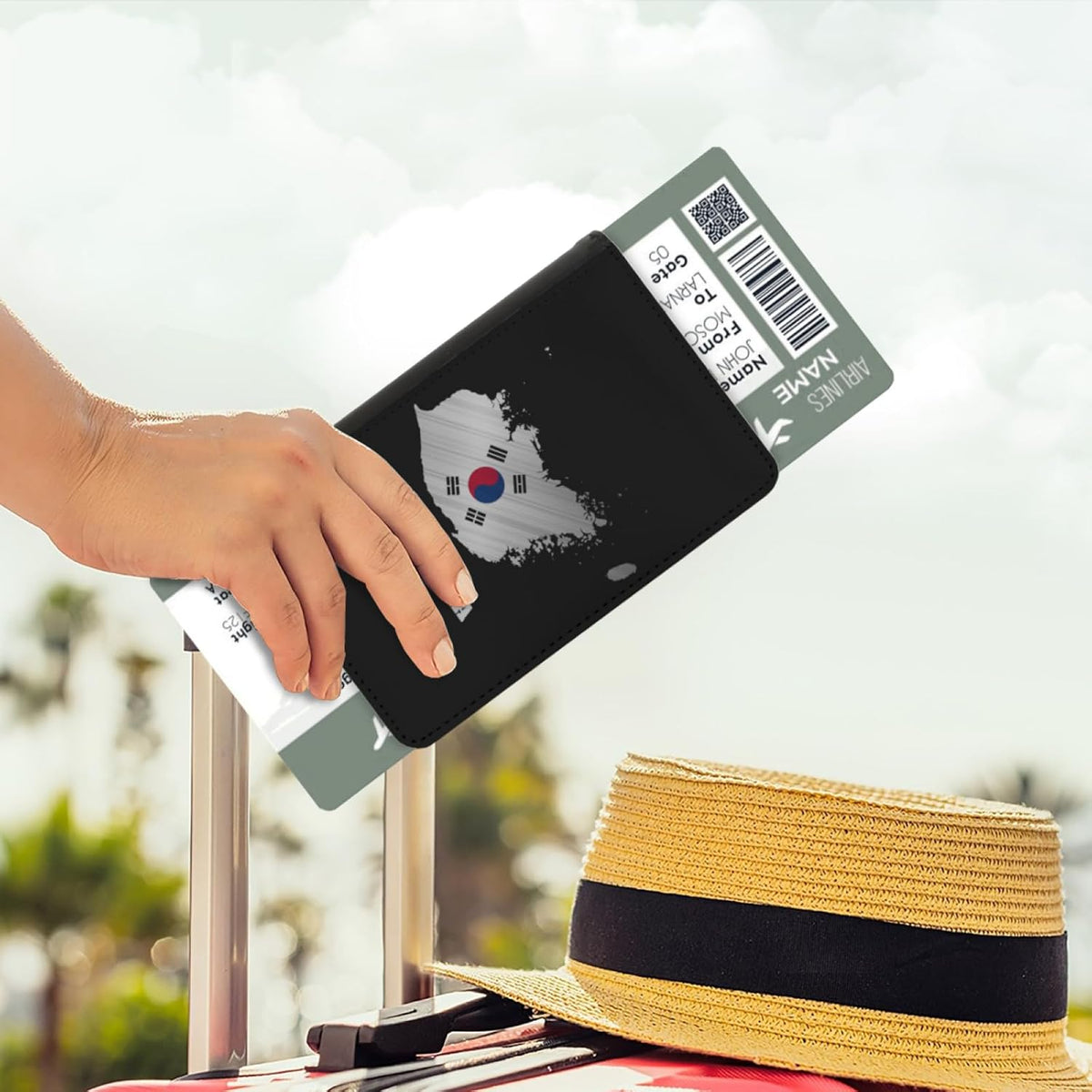 Passport Holder Cover South Korea South Korean Flag Map PU Leather Case Wallet Passport Book Protector for Women Men Flying Travel Fashion Gift