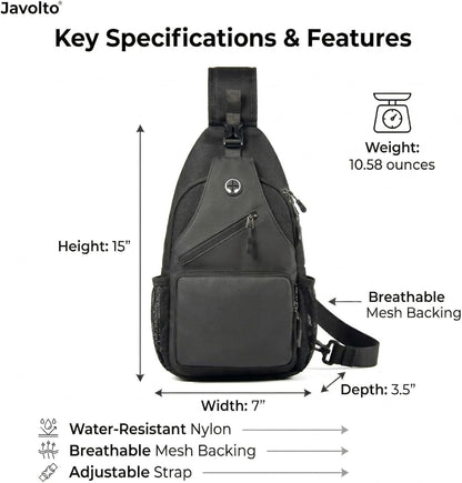 Sling Bag for Men Crossbody Backpack, Small Sling Backpack Mens Shoulder Bag, Casual Daypack Hiking Bag for Travel