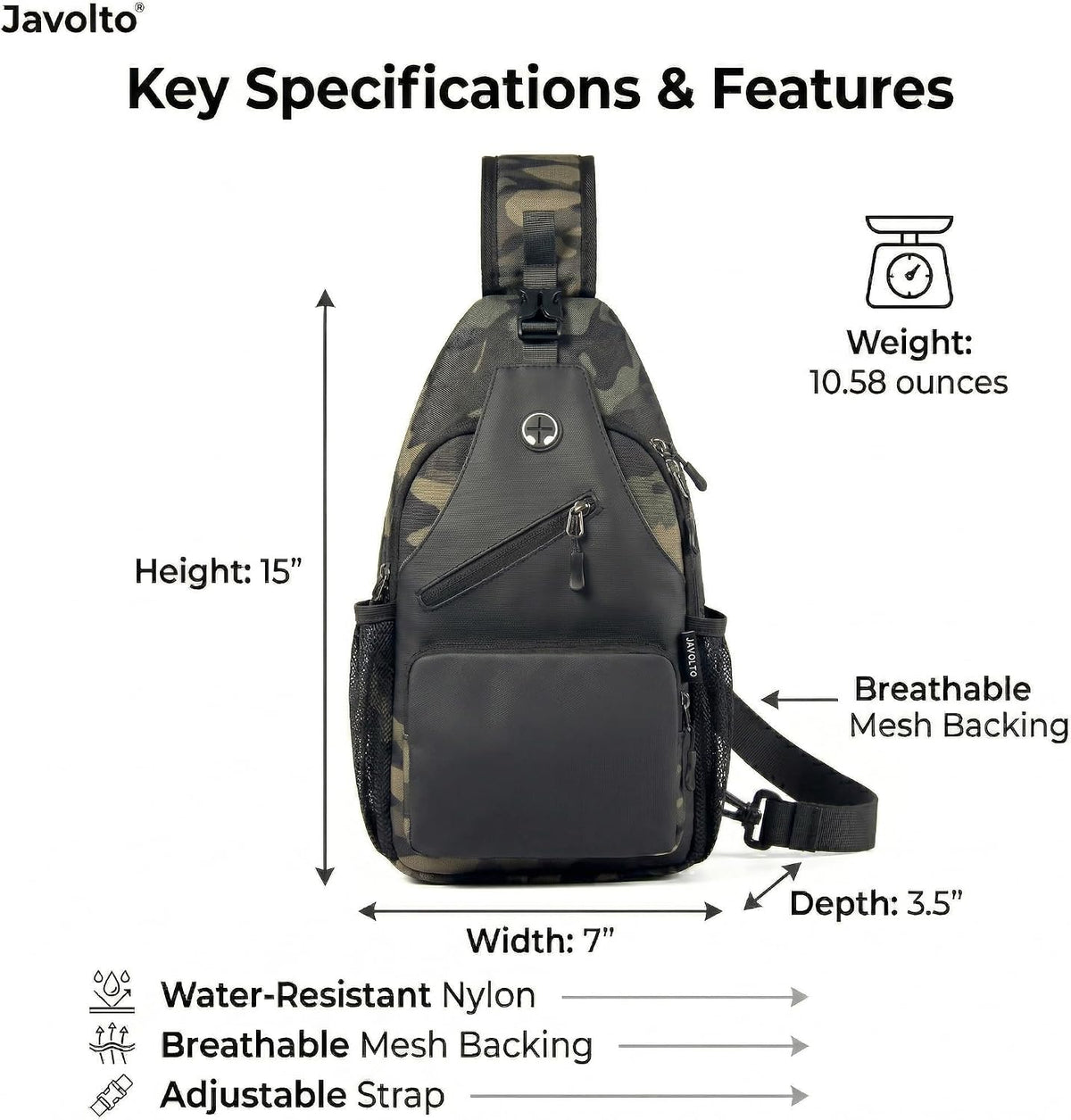 Sling Bag for Men Crossbody Backpack, Small Sling Backpack Mens Shoulder Bag, Casual Daypack Hiking Bag for Travel