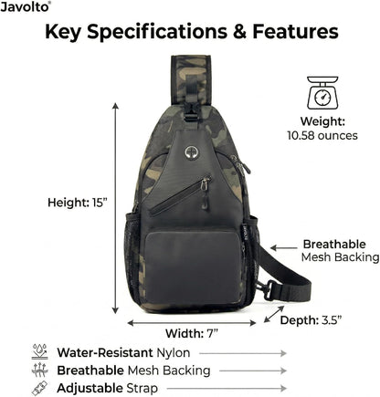 Sling Bag for Men Crossbody Backpack, Small Sling Backpack Mens Shoulder Bag, Casual Daypack Hiking Bag for Travel