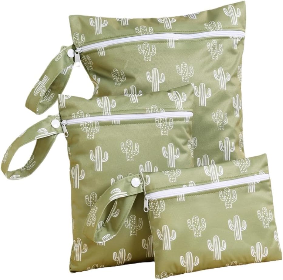 Waterproof Wet Bags, 3 Sizes Storage Bag for Baby Items and Travel, Reusable Diaper Bag with Zippered Pockets and Handle, Set of 3