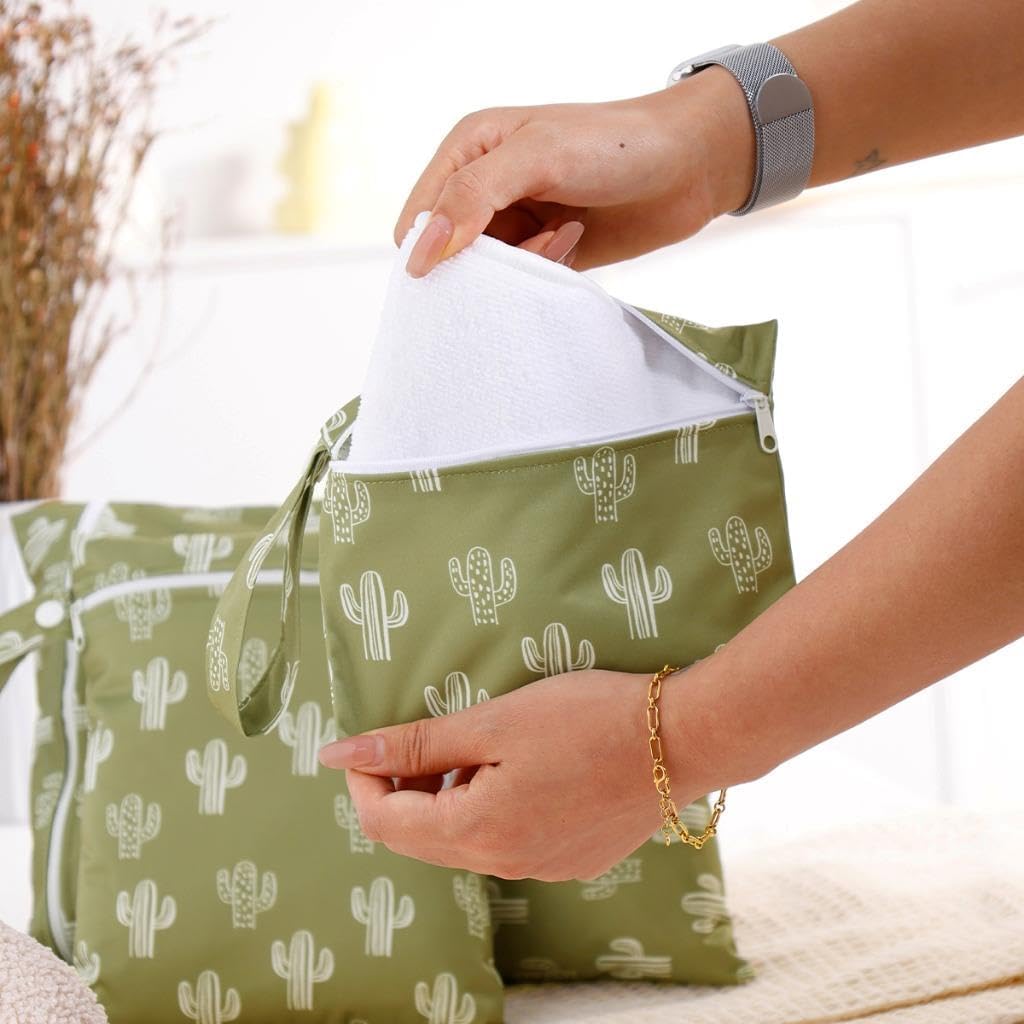 Waterproof Wet Bags, 3 Sizes Storage Bag for Baby Items and Travel, Reusable Diaper Bag with Zippered Pockets and Handle, Set of 3