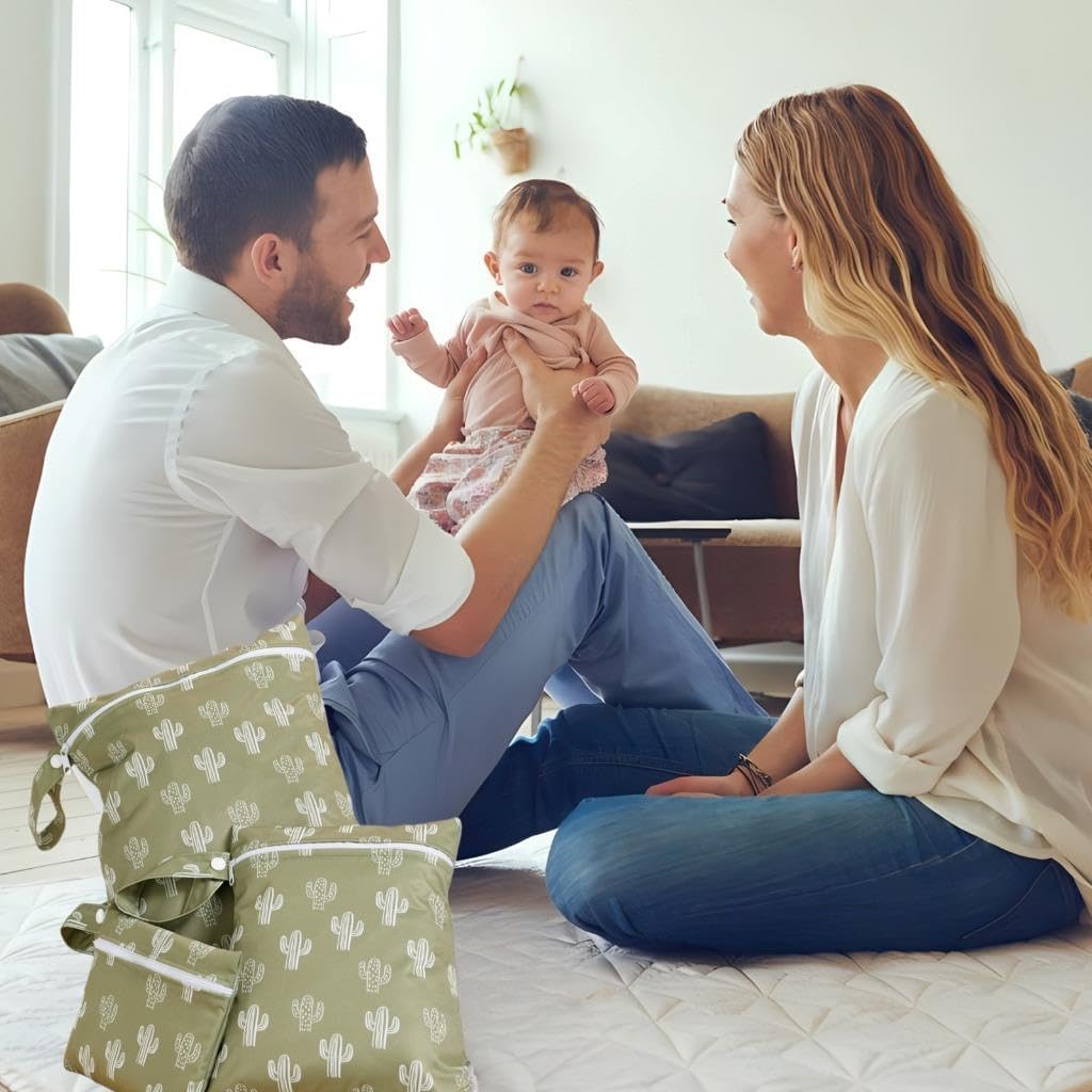 Waterproof Wet Bags, 3 Sizes Storage Bag for Baby Items and Travel, Reusable Diaper Bag with Zippered Pockets and Handle, Set of 3