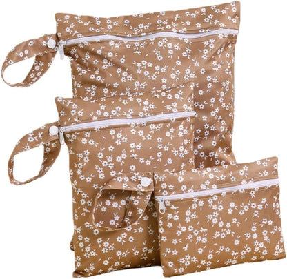 Waterproof Wet Bags, 3 Sizes Storage Bag for Baby Items and Travel, Reusable Diaper Bag with Zippered Pockets and Handle, Set of 3
